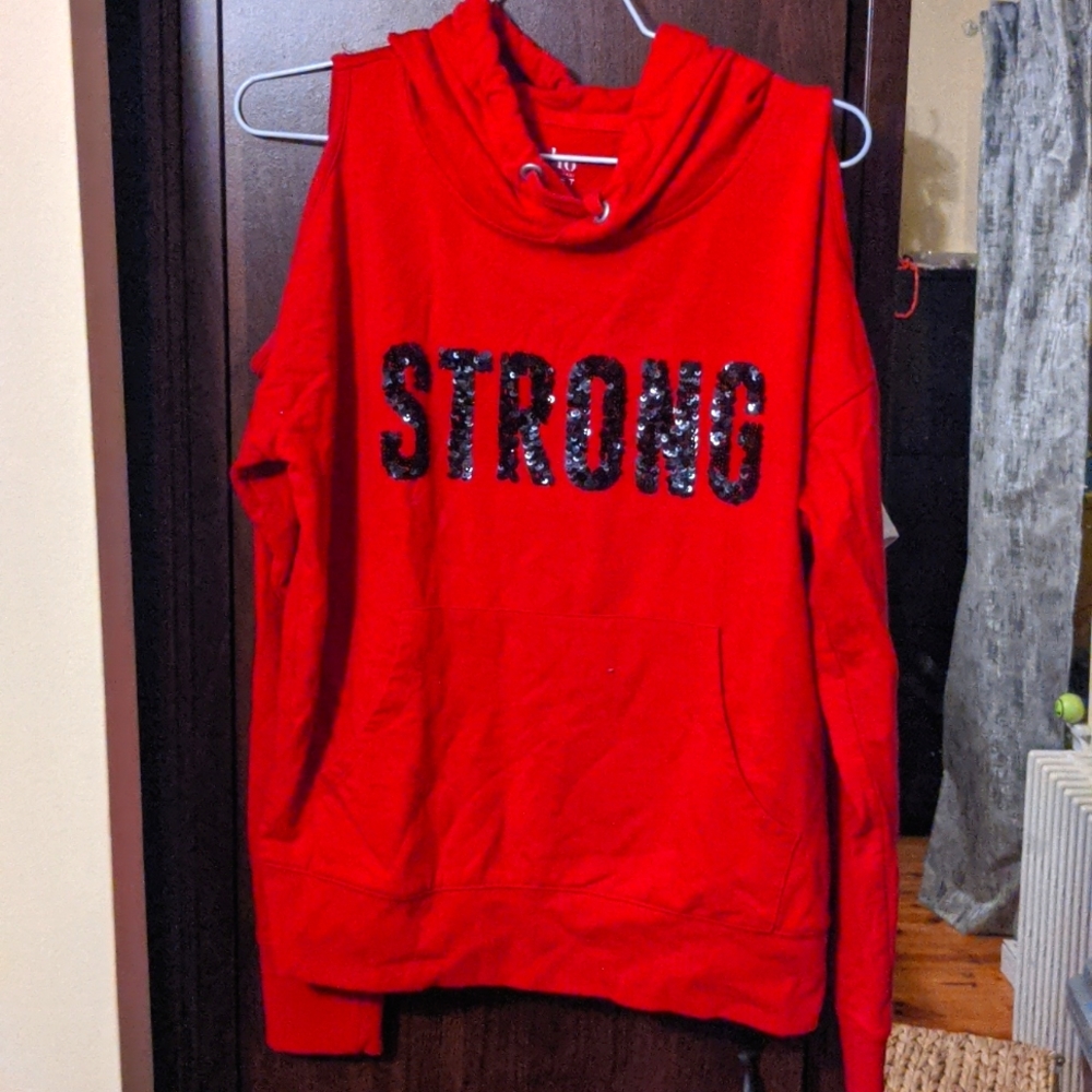 Red "Strong" New York and Company Hoodie Sweatshirt, Size Small